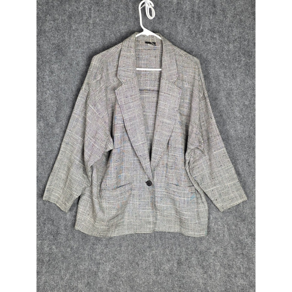 VTG Soko Women Size 14 Blazer Jacket Gray Plaid Single‎ Button Made in USA Boho